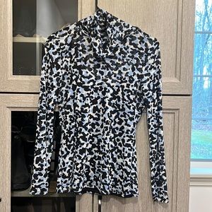 Black and blue mesh turtleneck with built in black cami